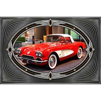 CAR OVAL IN RECT CLASSIC RED IMAGE